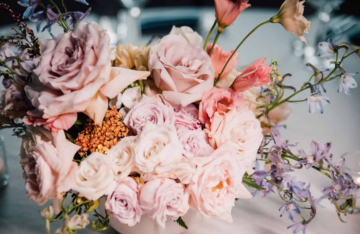 Beautiful pastel pink and purple flower bouquet for decoration.