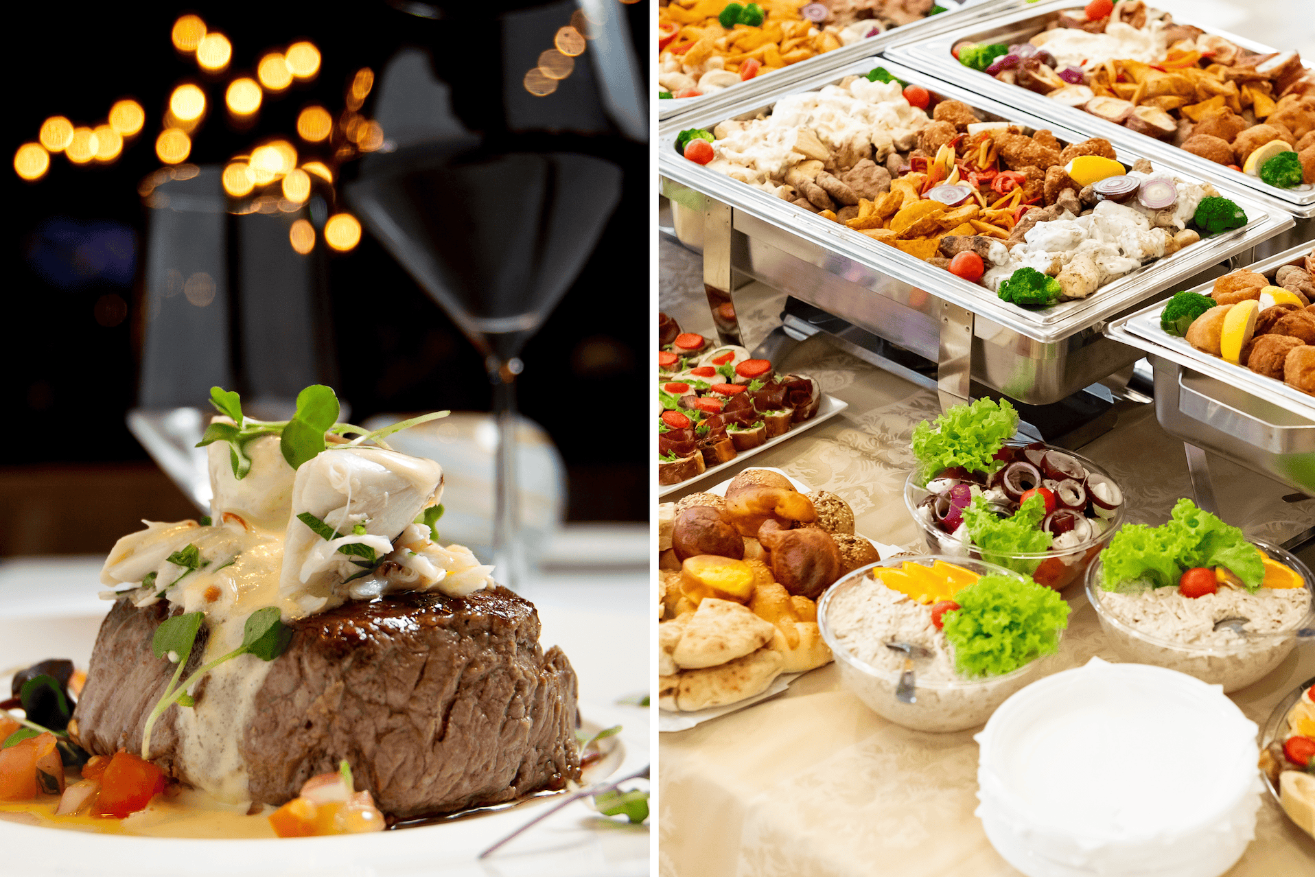 Gourmet steak with wine and a buffet of dishes at SKY Armory.