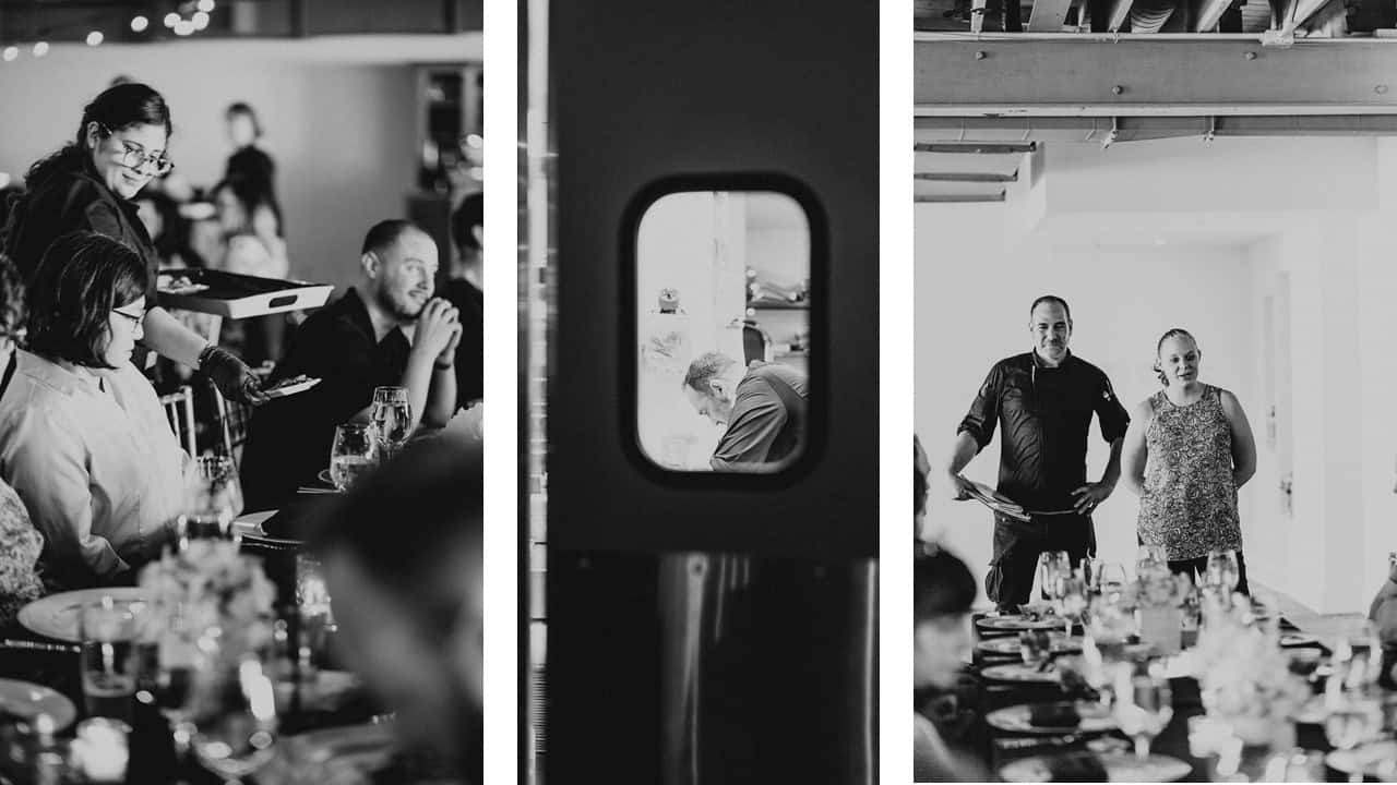 Guests enjoying a pop-up dining experience at Sky Armory.