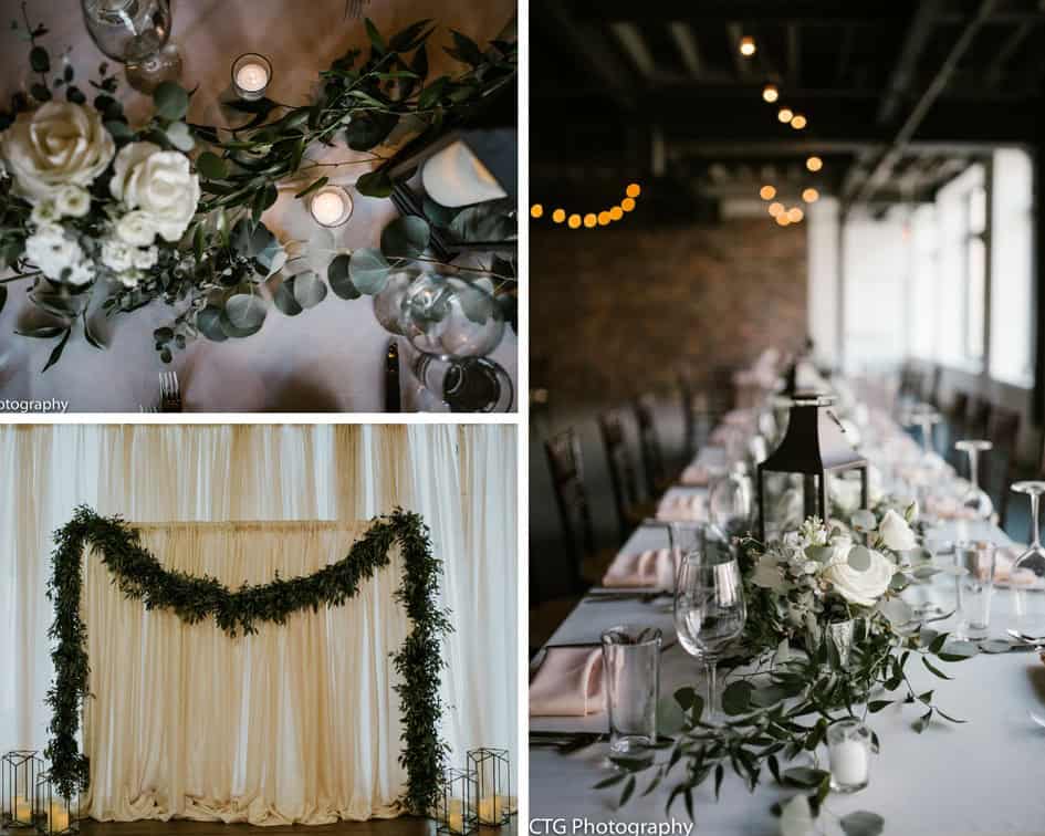 Beautiful wedding table setup with floral arrangements and candles.