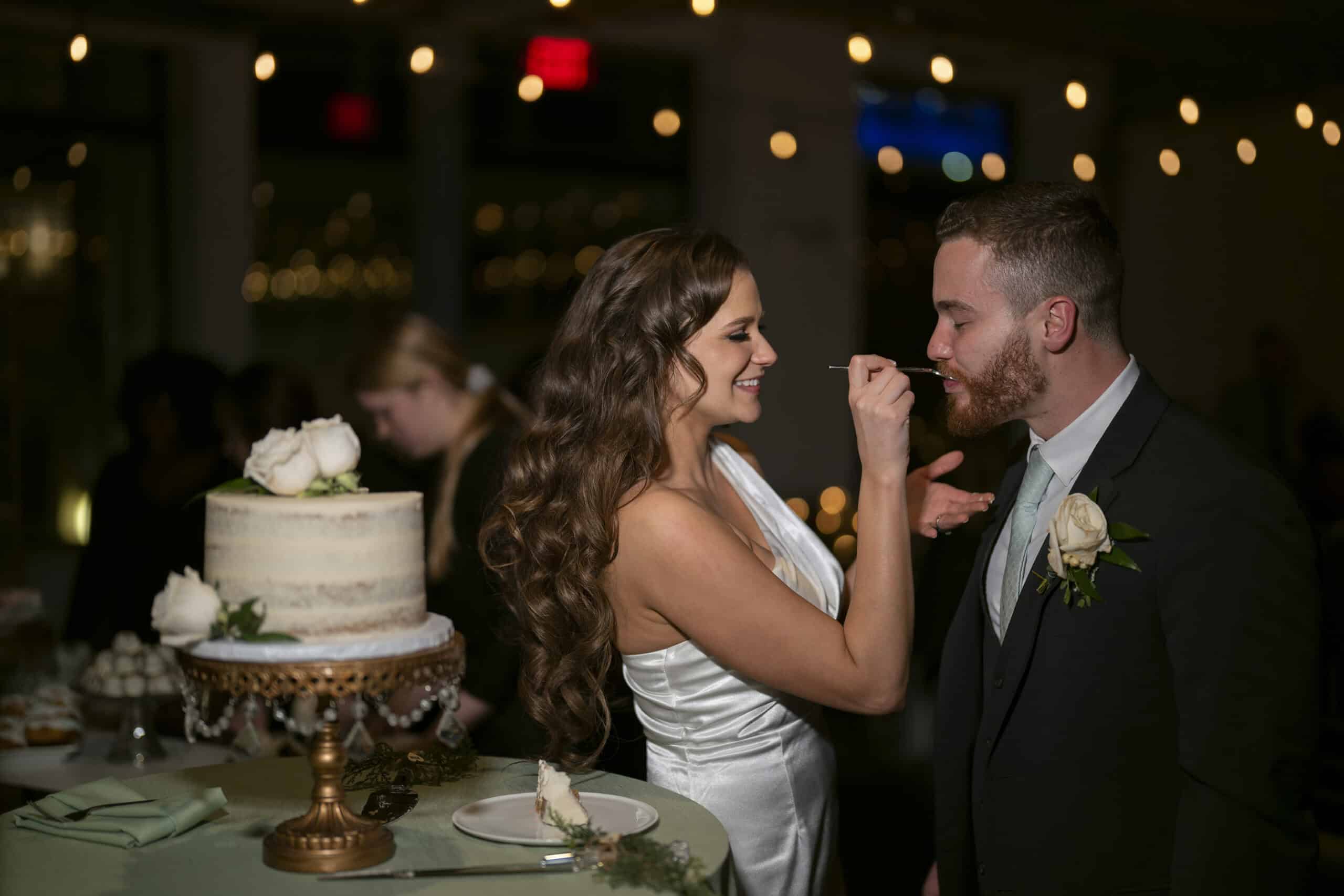Bride and groom sharing a dance at SKY Armory wedding reception.