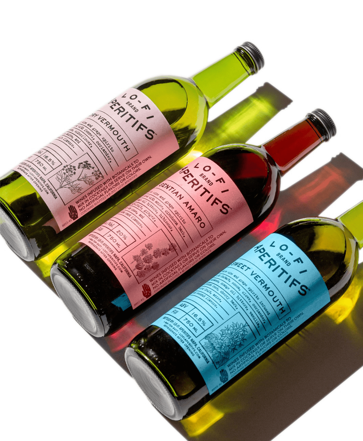 Assorted fruit liqueur bottles with colorful labels from Sky Armory.